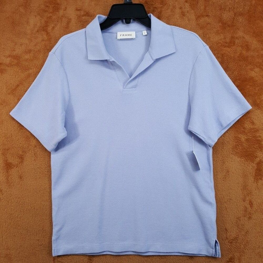 FRAME DENIM Polo Shirt Mens Small Baby Blue Pullover Jacquard Knit $168